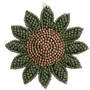60 mm sunflower pendant made of embroidered beads - Khaki - Bronze x1