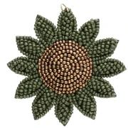 60 mm sunflower pendant made of embroidered beads - Khaki - Bronze x1