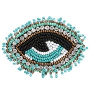 46x65 mm eye pendant made of beads and embroidered CZ - Turquoise - Crystal - Black x1