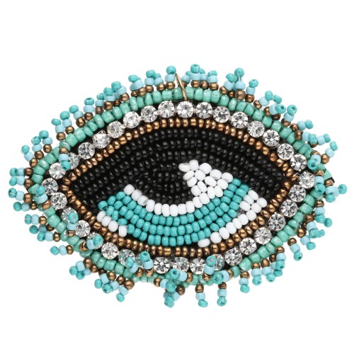 46x65 mm eye pendant made of beads and embroidered CZ - Turquoise - Crystal - Black x1