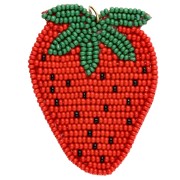 Strawberry Pendant, 56x42 mm, made of embroidered beads - Red - Green x1