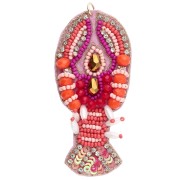 73x32 mm embroidered bead lobster pendant - Pink - Orange x1