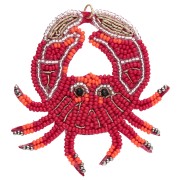 66x67 mm beaded crab pendant with embroidery - Red - Orange x1