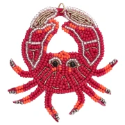 66x67 mm beaded crab pendant with embroidery - Red - Orange x1