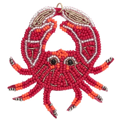 66x67 mm beaded crab pendant with embroidery - Red - Orange x1