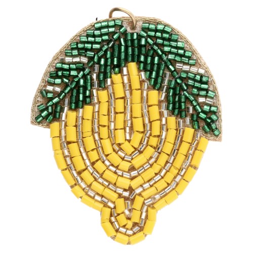 45x42.5 mm lemon pendant made of beaded embroidery - Yellow - Green x1