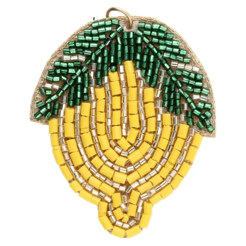 45x42.5 mm lemon pendant made of beaded embroidery - Yellow - Green x1