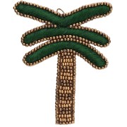 69x58 mm Palm Tree Pendant Made of Beads with Embroidery - Green - Bronze x1