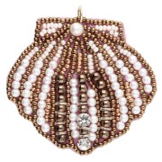 52x56 mm seashell pendant made of beads and embroidered CZ - White - Bronze x1