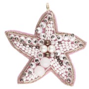 48x52 mm Shell Pendant Made of Beads with Embroidery - White - Bronze x1