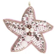 48x52 mm Shell Pendant Made of Beads with Embroidery - White - Bronze x1