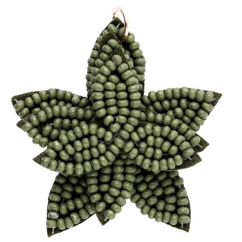38 mm Flower Pendant Made of Embroidered Beads - Khaki x1