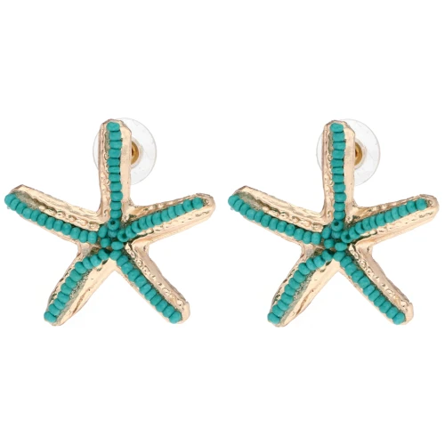 35x37 mm Starfish Earrings with Beads - Gold-Plated - Turquoise x2
