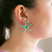 35x37 mm Starfish Earrings with Beads - Gold-Plated - Turquoise x2