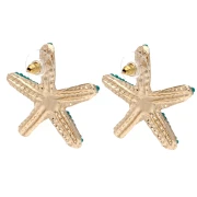 35x37 mm Starfish Earrings with Beads - Gold-Plated - Turquoise x2