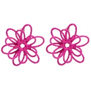 Wire Flower Earrings - 3D Design - 52 mm in Raffia - Fuchsia (2 pairs)