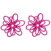 Wire Flower Earrings - 3D Design - 52 mm in Raffia - Fuchsia (2 pairs)