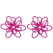 Wire Flower Earrings - 3D Design - 52 mm in Raffia - Fuchsia (2 pairs)