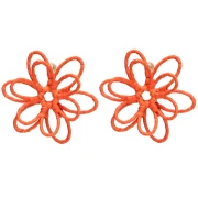 Wire Flower Earrings - 3D Design - 52 mm in Raffia - Orange (2 pairs)