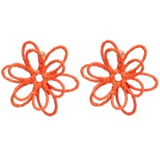 Wire Flower Earrings - 3D Design - 52 mm, made of raffia - Orange x2