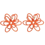 Wire Flower Earrings - 3D Design - 52 mm in Raffia - Orange (2 pairs)