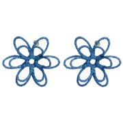 Wire Flower Earrings - 3D Design - 52 mm, made of raffia - Blue (2 pairs)