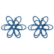 Wire Flower Earrings - 3D Design - 52 mm, made of raffia - Blue (2 pairs)