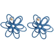 Wire Flower Earrings - 3D Design - 52 mm, made of raffia - Blue (2 pairs)