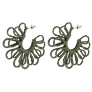 Wire flower hoop earrings—3D design—57 mm in raffia—Khaki (2 pairs)
