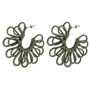 Wire flower hoop earrings—3D design—57 mm in raffia—Khaki (2 pairs)