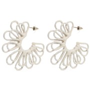 Wire flower hoop earrings—3D design—57 mm in raffia—Ecru (2 pairs)
