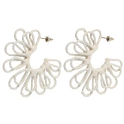 Wire flower hoop earrings—3D design—57 mm in raffia—Ecru (2 pairs)