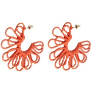 Wire Flower Hoop Earrings - 3D Design - 57 mm in Raffia - Orange (2-pack)