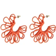 Wire Flower Hoop Earrings - 3D Design - 57 mm in Raffia - Orange (2-pack)