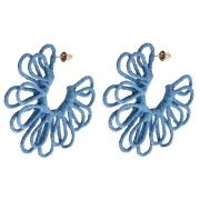 Wire flower hoop earrings - 3D design - 57 mm in raffia - Blue (2 pairs)