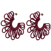 Wire flower hoop earrings—3D design—57 mm in raffia—Burgundy x2