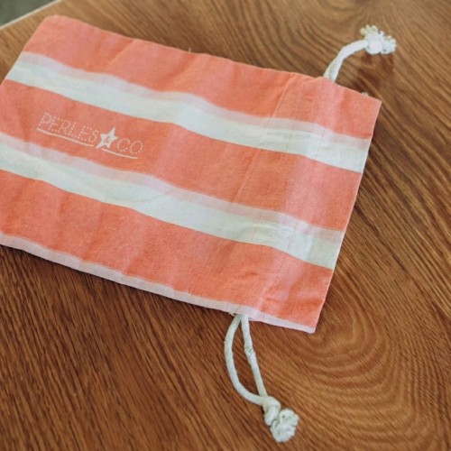 Gift - Striped cotton pouch with Perles and Co logo