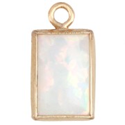 9x5 mm Rectangular Charm with White Opal Imitation Cabochon - Gold Filled (Laminated Gold) x1
