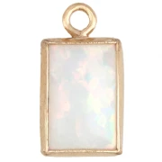 9x5 mm Rectangular Charm with White Opal Imitation Cabochon - Gold Filled (Laminated Gold) x1