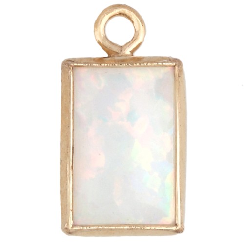 9x5 mm Rectangular Charm with White Opal Imitation Cabochon - Gold Filled (Laminated Gold) x1