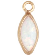 9x4 mm navette-shaped charm with imitation white opal cabochon, Gold Filled (laminated gold) x1