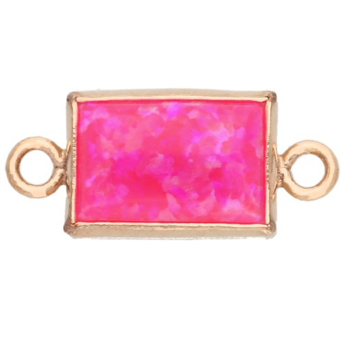 10x5 mm Rectangular Spacer with Hot Pink Opal Gold Filled (Laminated Gold) Cabochon