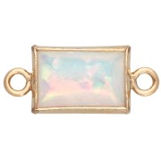 10x5 mm Rectangular Spacer with White Opal Gold Filled (Laminated Gold) Cabochon