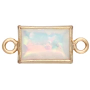 10x5 mm Rectangular Spacer with White Opal Gold Filled (Laminated Gold) Cabochon