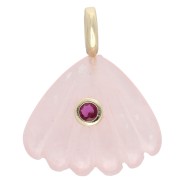 27x22 mm Seashell Pendant with Gemstone and Zirconium Oxide - Rose Quartz x1