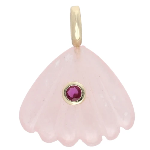 27x22 mm Seashell Pendant with Gemstone and Zirconium Oxide - Rose Quartz x1