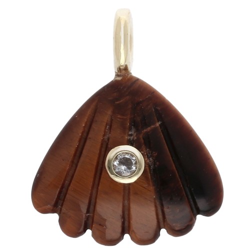 27x22 mm seashell pendant with gemstone and zirconium oxide - Tiger's Eye