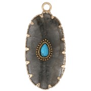 35x16 mm oval pendant made of gemstone and imitation turquoise—Labradorite x1