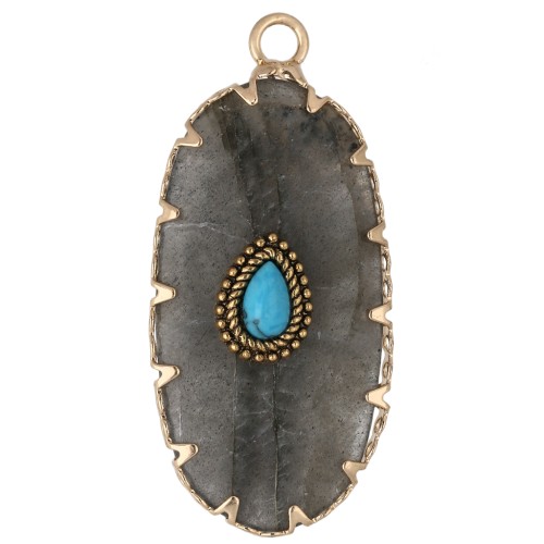 35x16 mm oval pendant made of gemstone and imitation turquoise—Labradorite x1