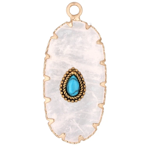 35x16 mm oval pendant made of gemstone and imitation turquoise - Moonstone